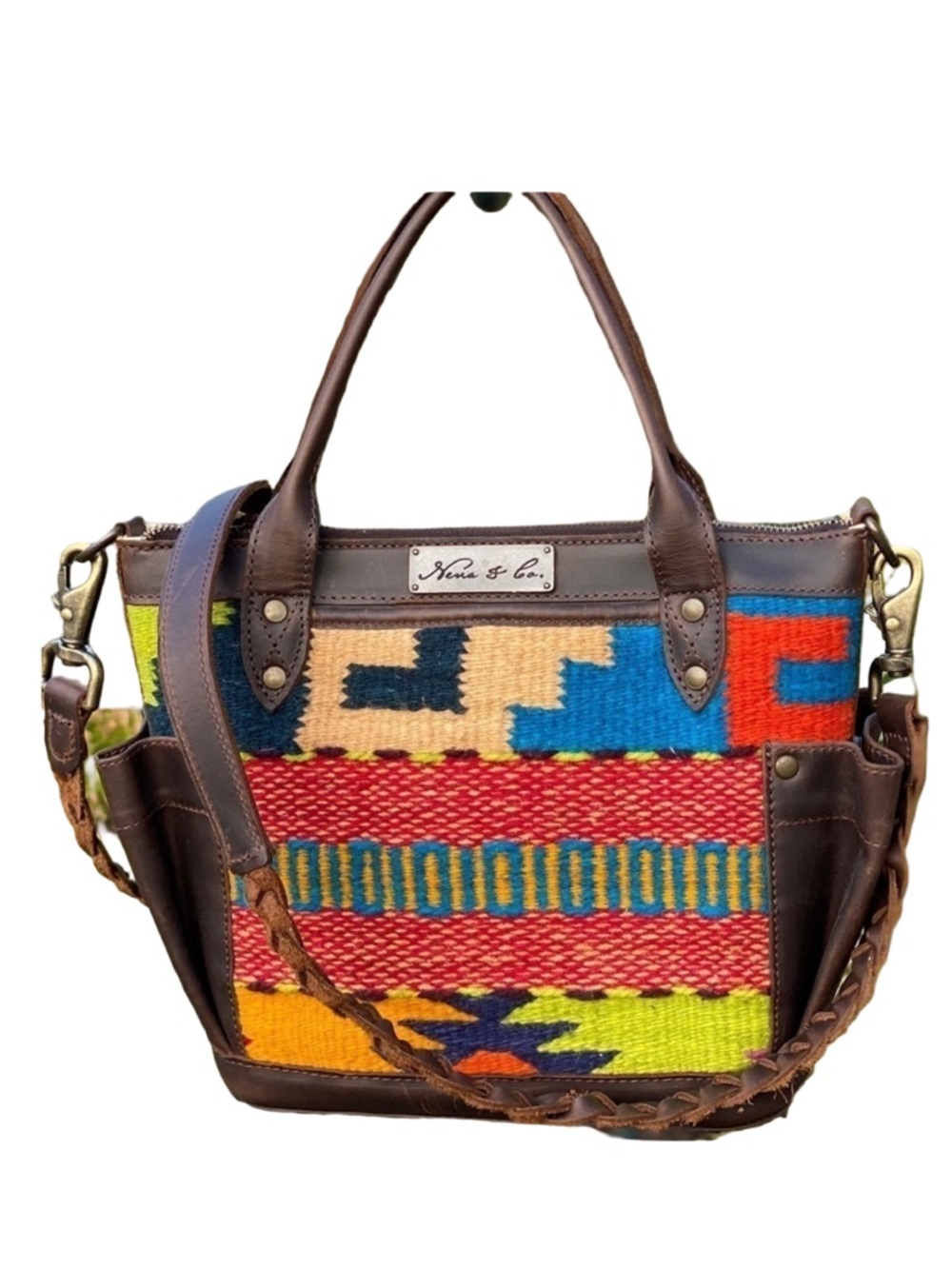 NENA AND CO The Perfect Bag Mini Mexico Collection Handwoven Leather Tote Brown
